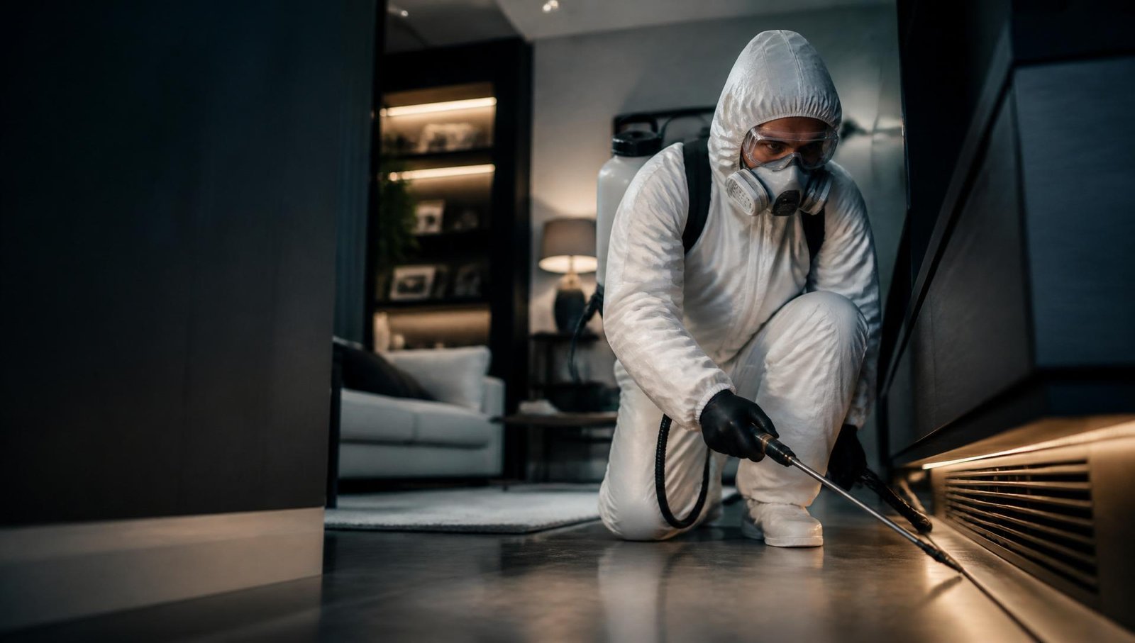 Técnico DDDrin realizando dedetização em residência